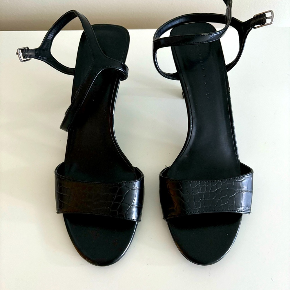 Charles & Keith Black Textured Strap Heels